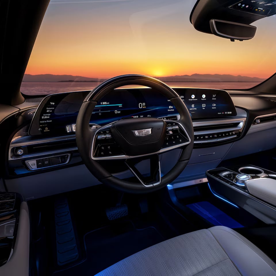 Painel de controle climático dos novos modelos da Cadillac, mostrando tecnologia avançada e design impressionante.