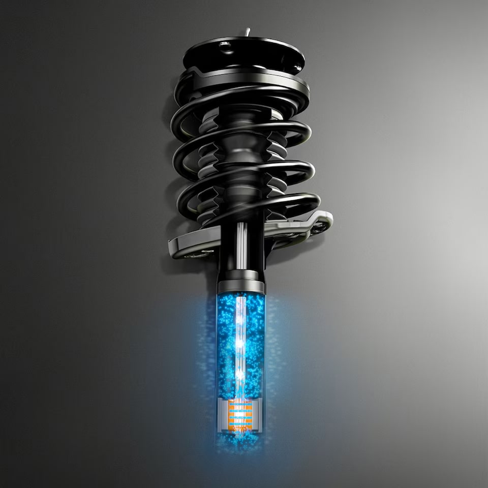 Representação da Magnetic Ride Control - tecnologia de suspensão de reação mais rápida do mundo.